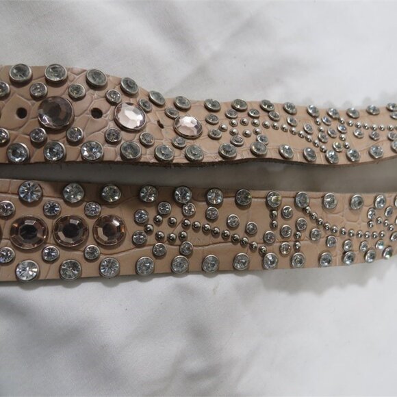 BHW NWOT Women\'s Natural Genuine Leather Western Exotic Rhinestone Belt XLarge main image 5